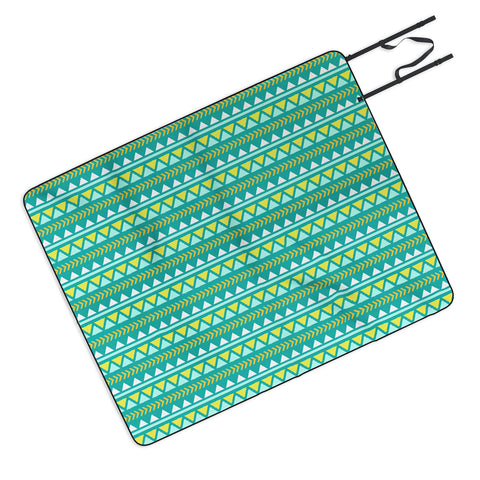 Allyson Johnson Teal And Yellow Aztec Picnic Blanket