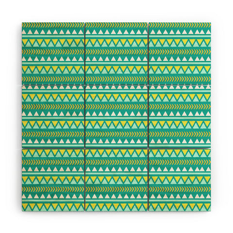 Allyson Johnson Teal And Yellow Aztec Wood Wall Mural