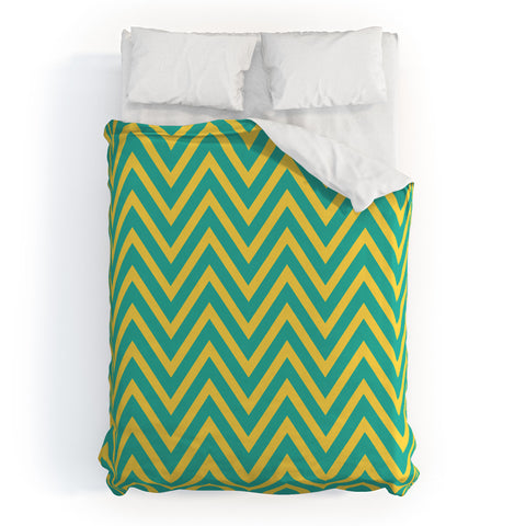 Allyson Johnson Teal Chartreuse Chevron Duvet Cover