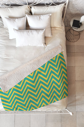 Allyson Johnson Teal Chartreuse Chevron Fleece Throw Blanket