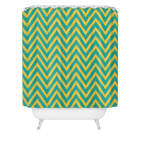 Allyson Johnson Teal Chartreuse Chevron Shower Curtain