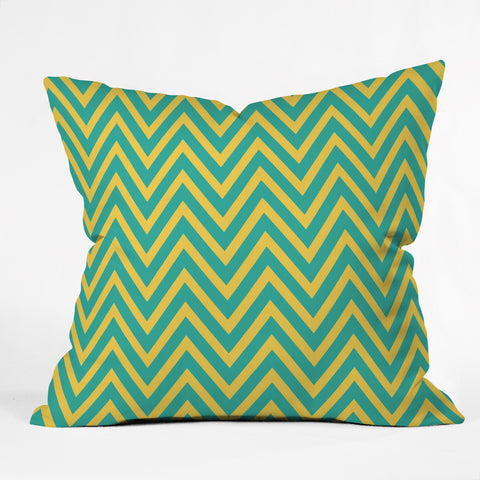 Allyson Johnson Teal Chartreuse Chevron Outdoor Throw Pillow