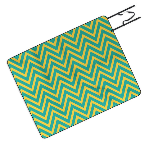 Allyson Johnson Teal Chartreuse Chevron Picnic Blanket