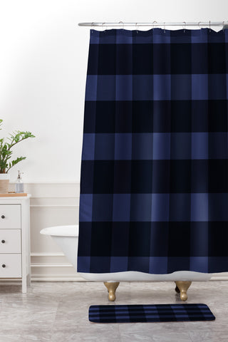 Allyson Johnson Woodsy Blue Plaid Shower Curtain And Mat