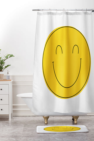Allyson Johnson Yellow smiley face Shower Curtain And Mat