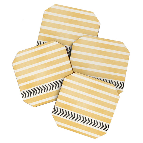 Allyson Johnson Yellow Stripes And Arrows Coaster Set