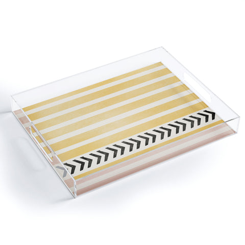 Allyson Johnson Yellow Stripes And Arrows Acrylic Tray