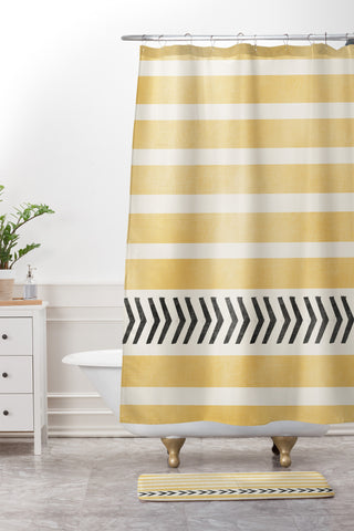 Allyson Johnson Yellow Stripes And Arrows Shower Curtain And Mat