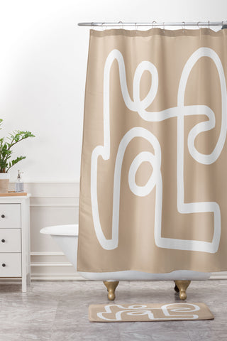 almostmakesperfect beige squiggle Shower Curtain And Mat