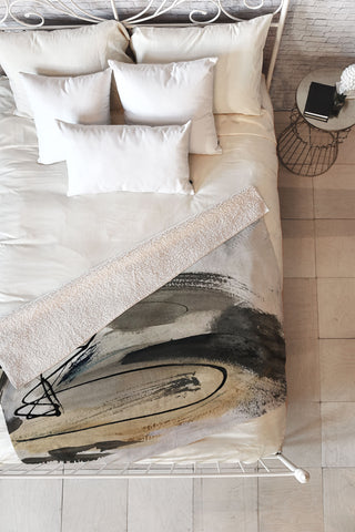 Alyssa Hamilton Art Drift 5 a neutral abstract mix Fleece Throw Blanket