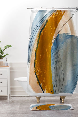 Alyssa Hamilton Art Gentle Breeze a minimal abstract Shower Curtain And Mat