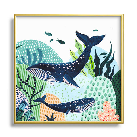 Ambers Textiles Blue Whale Family Metal Square Framed Art Print