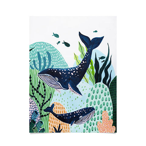 Ambers Textiles Blue Whale Family Poster