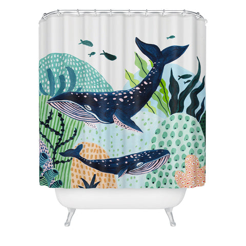 Ambers Textiles Blue Whale Family Shower Curtain