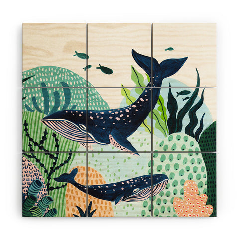 Ambers Textiles Blue Whale Family Wood Wall Mural