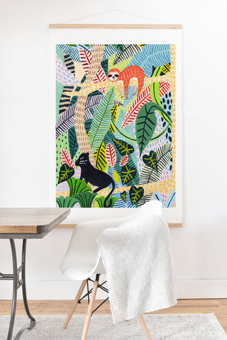 Ambers Textiles Jungle Sloth and Panther Art Print And Hanger