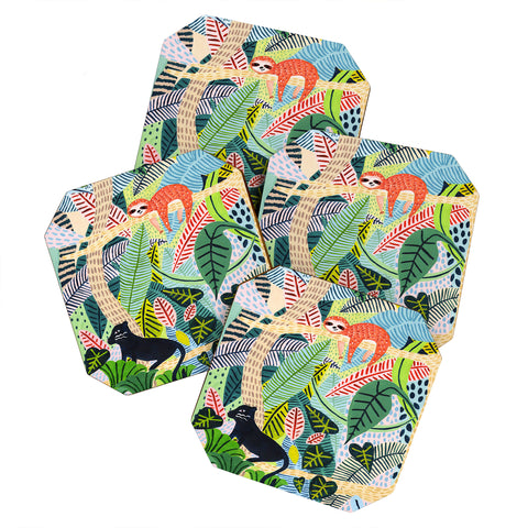Ambers Textiles Jungle Sloth and Panther Coaster Set