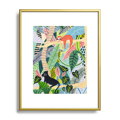Ambers Textiles Jungle Sloth and Panther Metal Framed Art Print