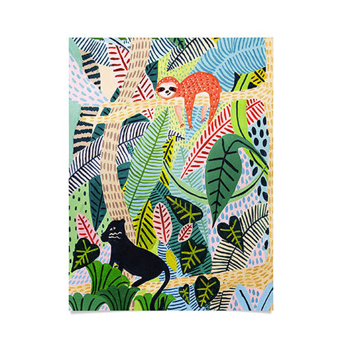 Ambers Textiles Jungle Sloth and Panther Poster