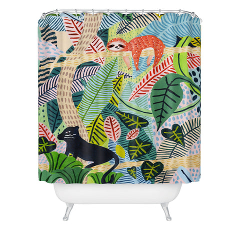 Ambers Textiles Jungle Sloth and Panther Shower Curtain