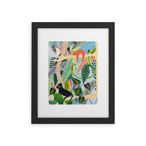 Ambers Textiles Jungle Sloth and Panther Framed Art Print