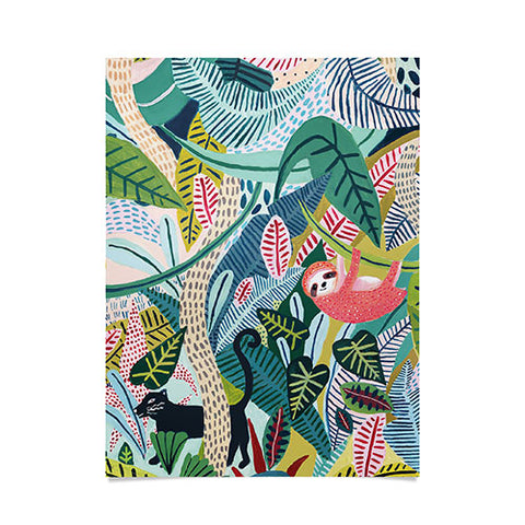 Ambers Textiles Jungle Sloth Panther Pals Poster