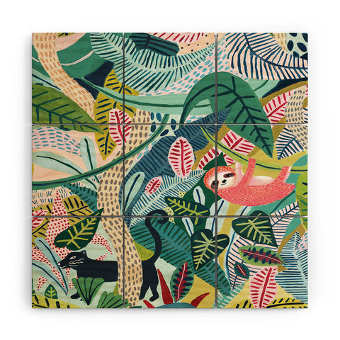 Ambers Textiles Jungle Sloth Panther Pals Wood Wall Mural
