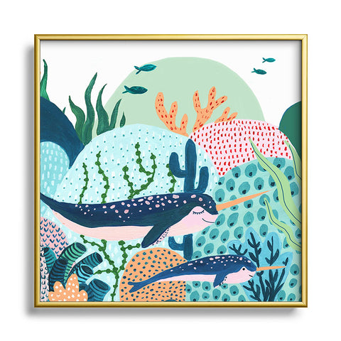 Ambers Textiles Narwhal Family Metal Square Framed Art Print
