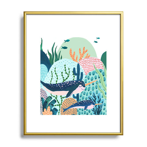 Ambers Textiles Narwhal Family Metal Framed Art Print