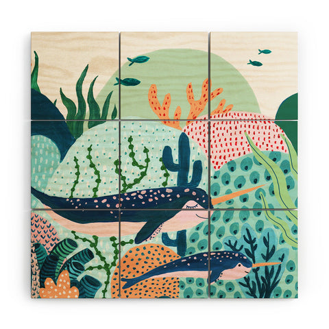 Ambers Textiles Narwhal Family Wood Wall Mural