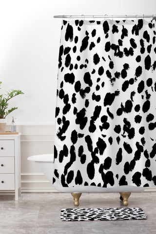 Amy Sia Animal Spot Black and White Shower Curtain And Mat