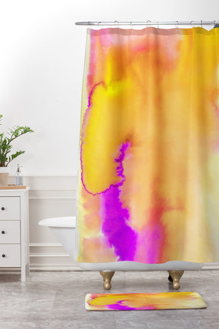 Amy Sia Aquarelle Sunset Yellow Shower Curtain And Mat