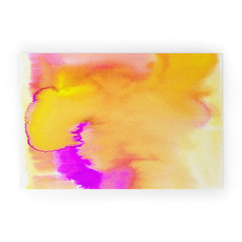 Amy Sia Aquarelle Sunset Yellow Welcome Mat