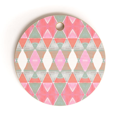Amy Sia Art Deco Triangle Coral Grey Cutting Board Round