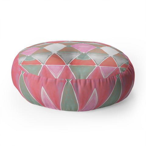 Amy Sia Art Deco Triangle Coral Grey Floor Pillow Round