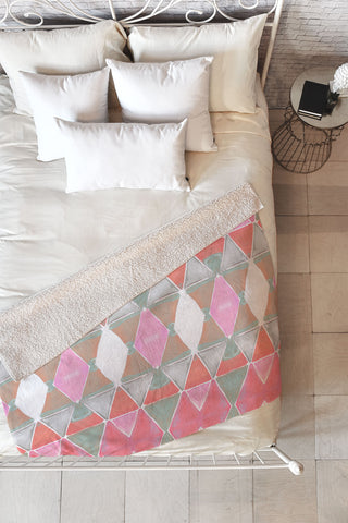Amy Sia Art Deco Triangle Coral Grey Fleece Throw Blanket