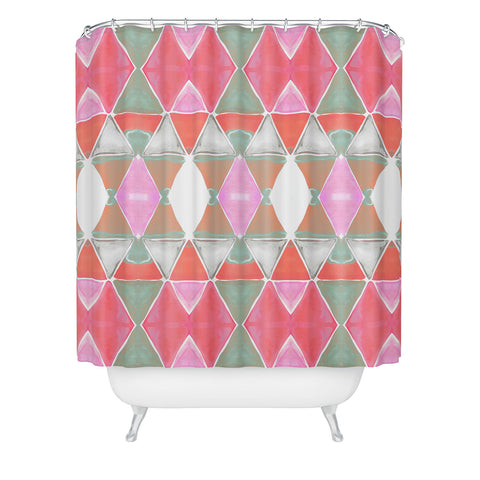 Amy Sia Art Deco Triangle Coral Grey Shower Curtain
