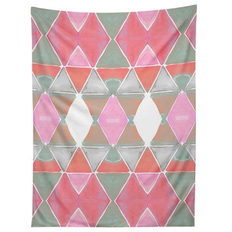 Amy Sia Art Deco Triangle Coral Grey Tapestry