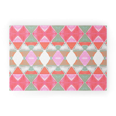 Amy Sia Art Deco Triangle Coral Grey Welcome Mat