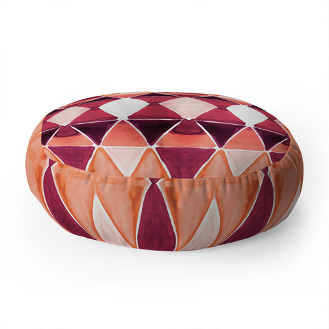 Amy Sia Art Deco Triangle Orange Floor Pillow Round