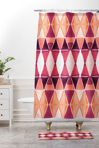 Amy Sia Art Deco Triangle Orange Shower Curtain And Mat