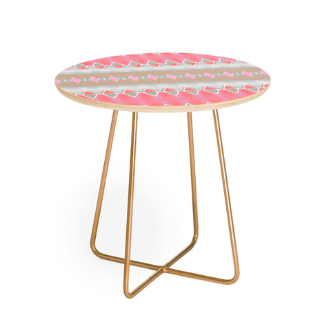 Amy Sia Art Deco Triangle Stripe Coral Grey Round Side Table