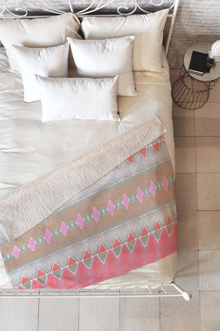 Amy Sia Art Deco Triangle Stripe Coral Grey Fleece Throw Blanket