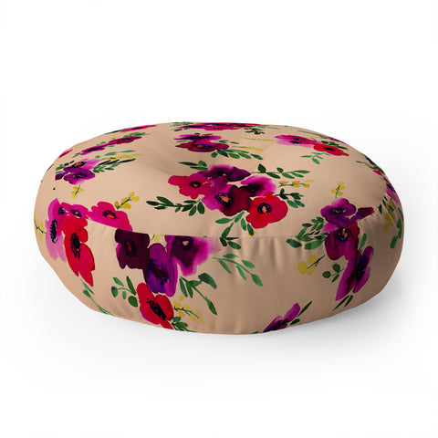 Amy Sia Ava Floral Peach Floor Pillow Round