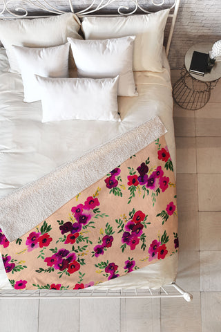 Amy Sia Ava Floral Peach Fleece Throw Blanket