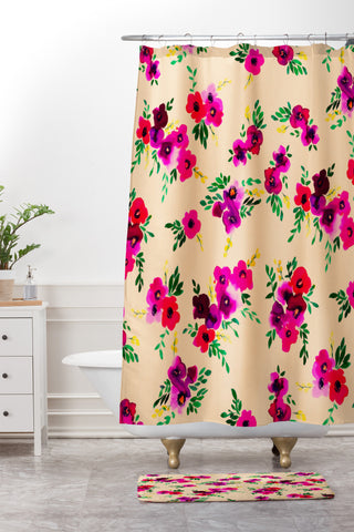 Amy Sia Ava Floral Peach Shower Curtain And Mat