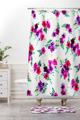 Amy Sia Ava Floral Pink Shower Curtain And Mat