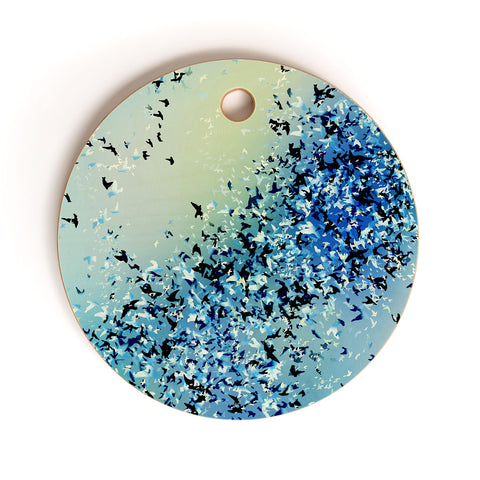 Amy Sia Birds of a Feather Stone Blue Cutting Board Round