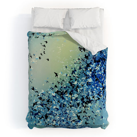 Amy Sia Birds of a Feather Stone Blue Duvet Cover