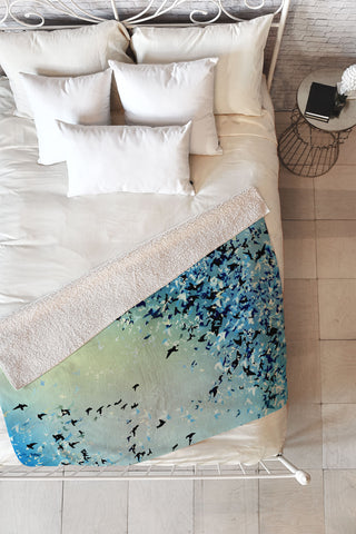 Amy Sia Birds of a Feather Stone Blue Fleece Throw Blanket